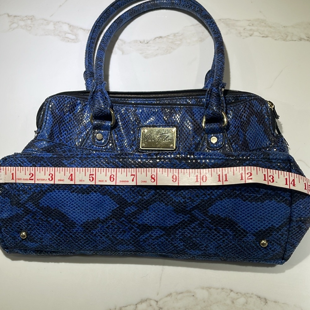 MARC FISHER Faux Snakeskin Shoulder Satchel, 3 Compartments,Navy/Black/Gold Trim - Picture 8 of 12